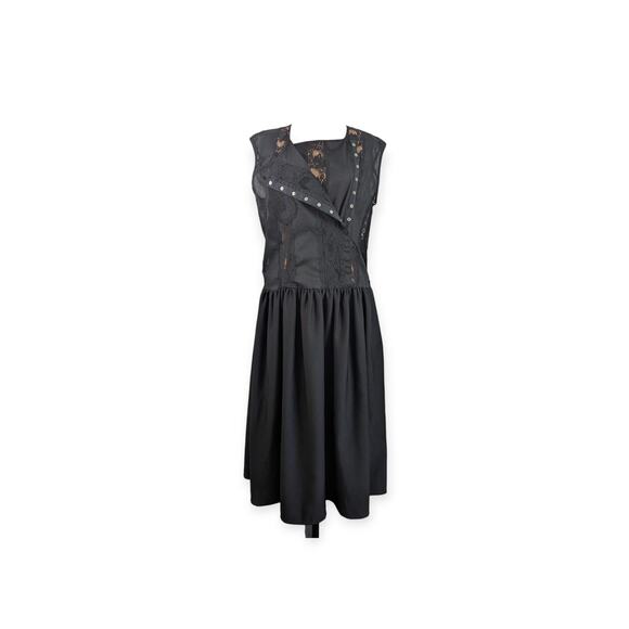Vintage Koos van den Akker Pinafore Dress with lace applique and cutouts MEDIUM